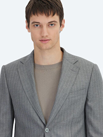 Antrasit Çizgili Modern Fit Takım Elbise