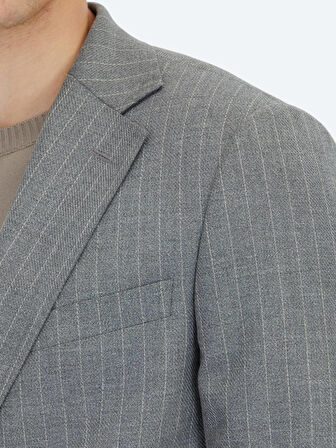 Antrasit Çizgili Modern Fit Takım Elbise