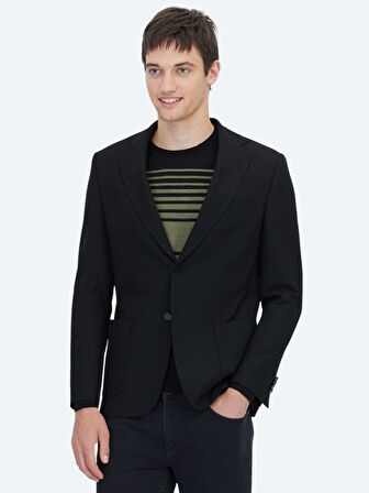 Siyah Desenli Modern Fit Ceket