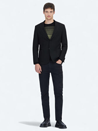 Siyah Desenli Modern Fit Ceket