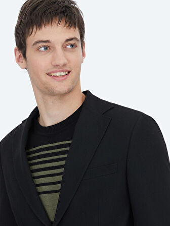 Siyah Desenli Modern Fit Ceket