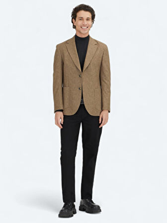 Kahverengi Baskılı Modern Fit Örme Ceket