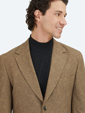 Kahverengi Baskılı Modern Fit Örme Ceket