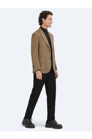 Kahverengi Baskılı Modern Fit Örme Ceket