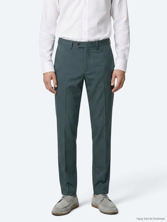 Haki Düz Dokuma Regular Fit Casual Pantolon
