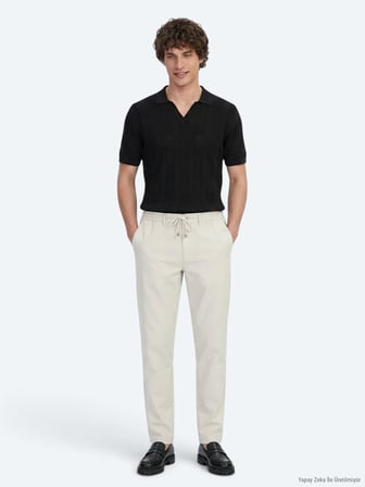 Açık Bej Düz Dokuma Jogging Fit Casual Pantolon