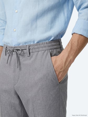 Gri Düz Dokuma Jogging Fit Casual Pantolon