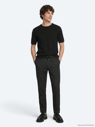 Siyah Düz Dokuma Jogging Fit Casual Pantolon