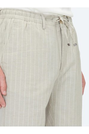 Bej Çizgili Dokuma Jogging Fit Casual Keten Karışımlı Pantolon