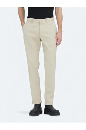 Bej Düz Dokuma Regular Fit Casual Pamuk Karışımlı Pantolon