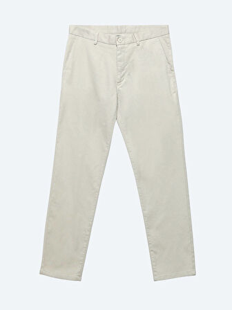 Bej Düz Dokuma Regular Fit Casual Pamuk Karışımlı Pantolon