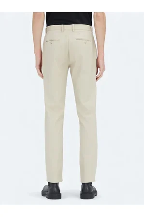 Bej Düz Dokuma Regular Fit Casual Pamuk Karışımlı Pantolon
