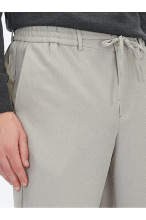 Bej Çizgili Dokuma Jogging Fit Casual Pantolon