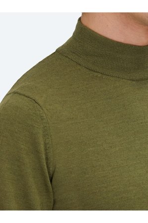 Koyu Yeşil Yarım Balıkçı Yaka Düz Örgü Yün Karışımlı Triko Kazak
