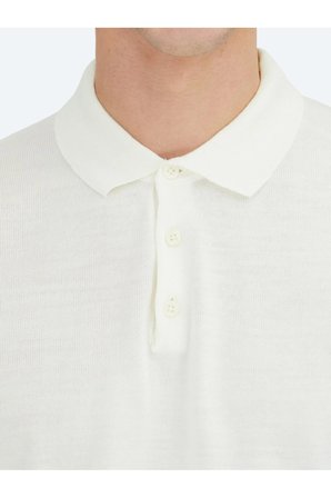 Ekru Polo Yaka Düz Örgü Triko Kazak