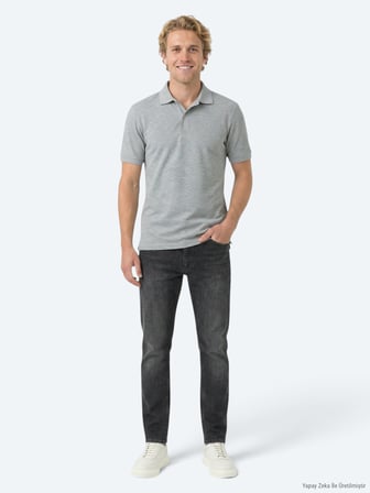 Antrasit Düz Polo Yaka Pamuk Karışımlı T-Shirt