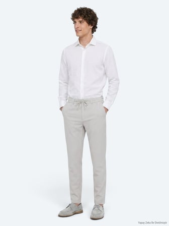 Açık Gri Düz Dokuma Jogging Fit Casual Pantolon