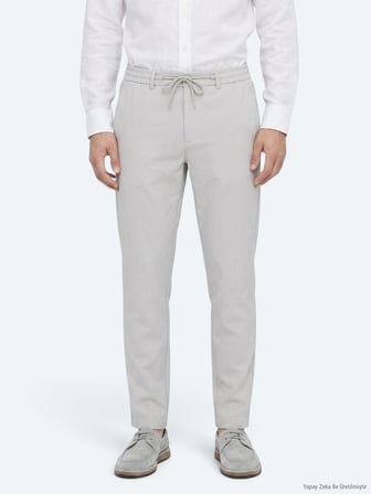 Açık Gri Düz Dokuma Jogging Fit Casual Pantolon