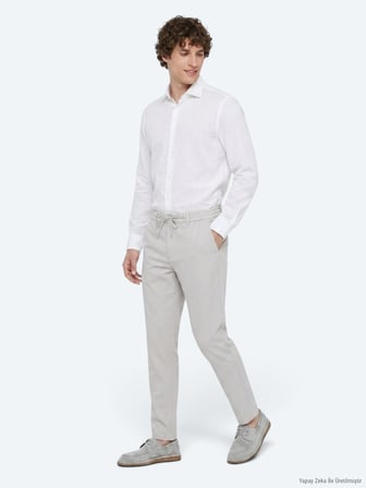 Açık Gri Düz Dokuma Jogging Fit Casual Pantolon
