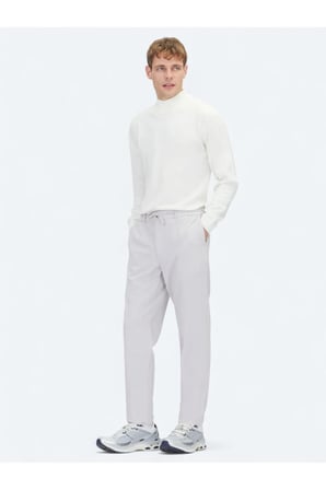Açık Gri Düz Dokuma Jogging Fit Casual Pantolon