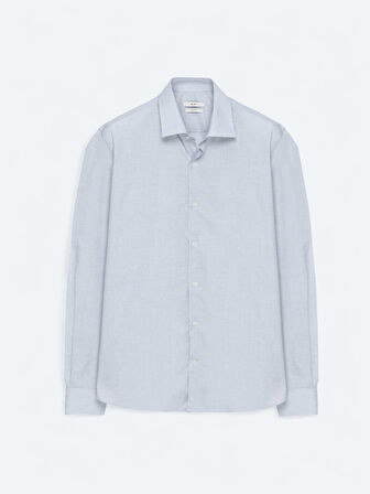 Gri Regular Fit Dokuma Klasik Pamuk Karışımlı Gömlek