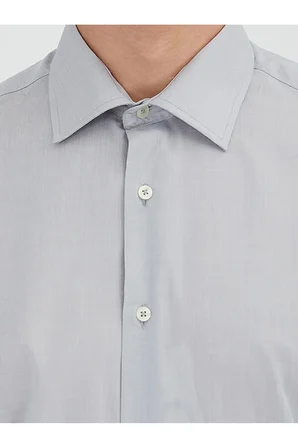 Gri Regular Fit Dokuma Klasik Pamuk Karışımlı Gömlek