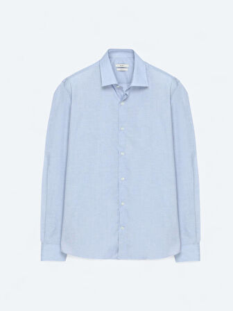 Açık Mavi Regular Fit Dokuma Klasik Pamuk Karışımlı Gömlek