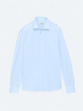 Orta Mavi Regular Fit Dokuma Klasik Pamuk Karışımlı Gömlek