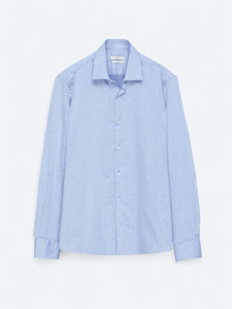 Açık Lacivert Regular Fit Dokuma Klasik Pamuk Karışımlı Gömlek