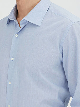 Lacivert Regular Fit Dokuma Klasik Pamuk Karışımlı Gömlek