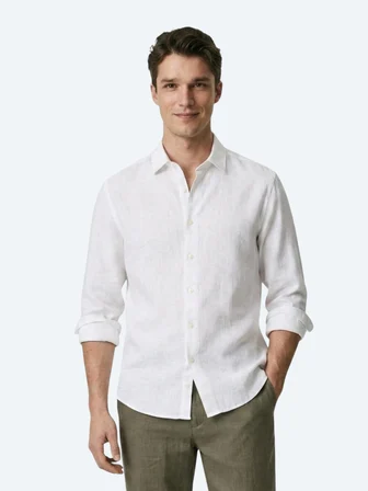 Beyaz Düz Regular Fit Uzun Dokuma Casual %100 Pamuk Gömlek