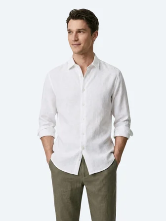 Beyaz Düz Regular Fit Uzun Dokuma Casual %100 Pamuk Gömlek