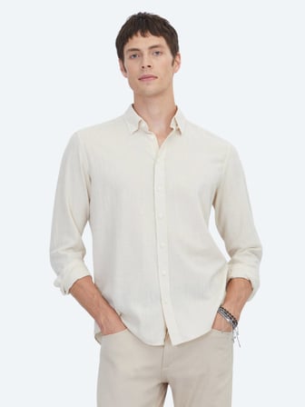 Bej Regular Fit Dokuma Casual %100 Pamuk Gömlek