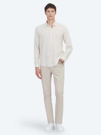 Bej Regular Fit Dokuma Casual %100 Pamuk Gömlek