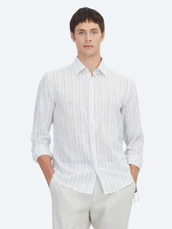 Lacivert Çizgili Regular Fit Dokuma Casual Pamuk Karışımlı Gömlek