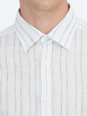 Lacivert Çizgili Regular Fit Dokuma Casual Pamuk Karışımlı Gömlek