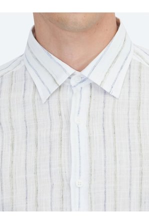Lacivert Çizgili Regular Fit Dokuma Casual Pamuk Karışımlı Gömlek