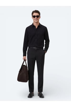 Siyah Regular Fit Dokuma Casual %100 Pamuk Gömlek