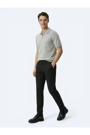 Siyah Dokuma Jogging Fit Casual Pamuk Karışımlı Pantolon