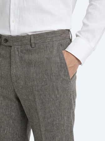 Kahverengi Kumaş Relaxed Fit Casual Keten Karışımlı Pantolon