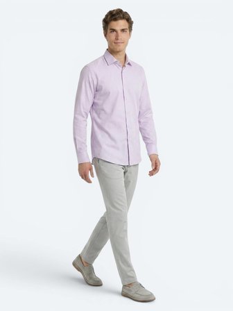 Açık Pembe Regular Fit Uzun Dokuma Casual Pamuk Karışımlı Gömlek