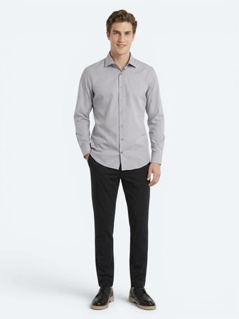 Gri Regular Fit Uzun Dokuma Casual Pamuk Karışımlı Gömlek