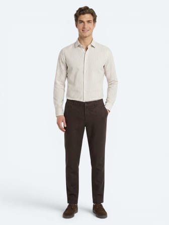 Kahverengi Dokuma Relaxed Fit Casual Pamuk Karışımlı Pantolon