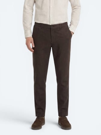 Kahverengi Dokuma Relaxed Fit Casual Pamuk Karışımlı Pantolon