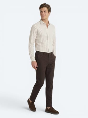 Kahverengi Dokuma Relaxed Fit Casual Pamuk Karışımlı Pantolon