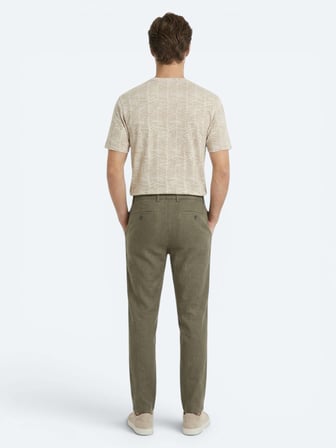 Haki Dokuma Relaxed Fit Casual Pamuk Karışımlı Pantolon