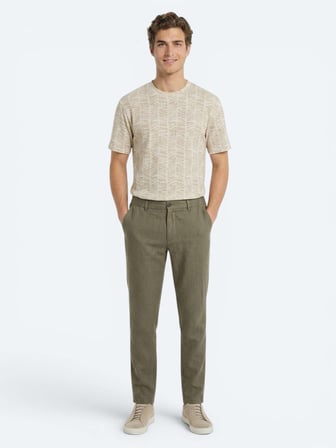 Haki Dokuma Relaxed Fit Casual Pamuk Karışımlı Pantolon
