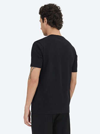 Siyah Düz Bisiklet Yaka %100 Pamuk T-Shirt