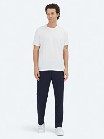 Beyaz Düz Bisiklet Yaka %100 Pamuk T-Shirt