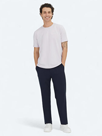 Lila Düz Bisiklet Yaka Pamuk Karışımlı T-Shirt